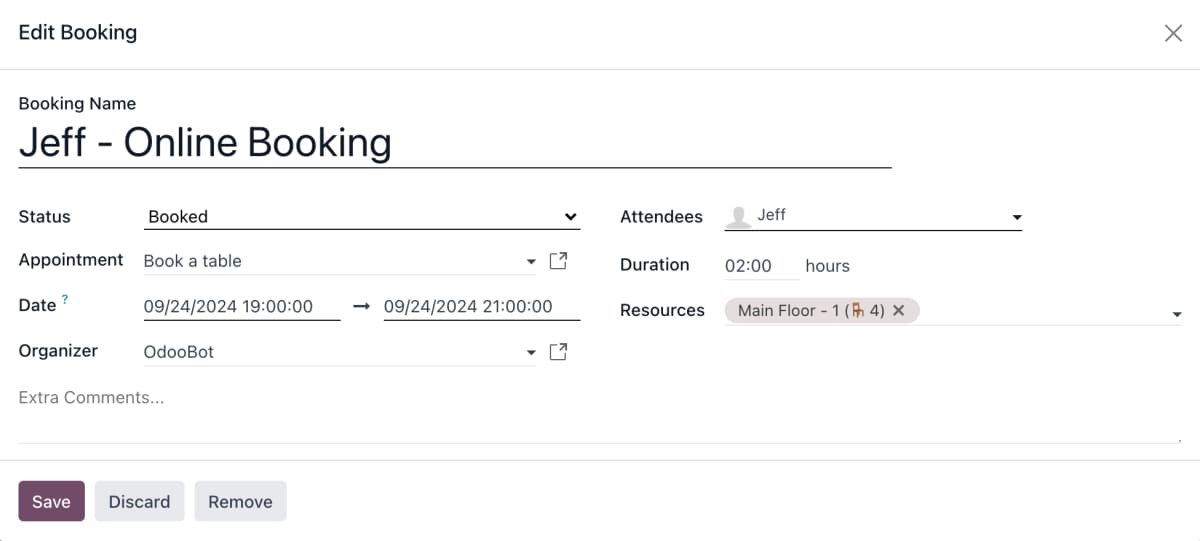 Edit Booking Dialog