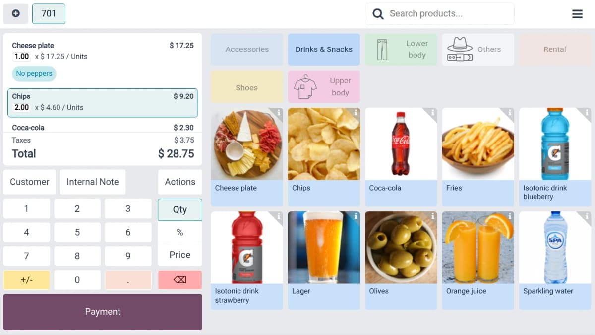 Odoo Point of Sale tablet view