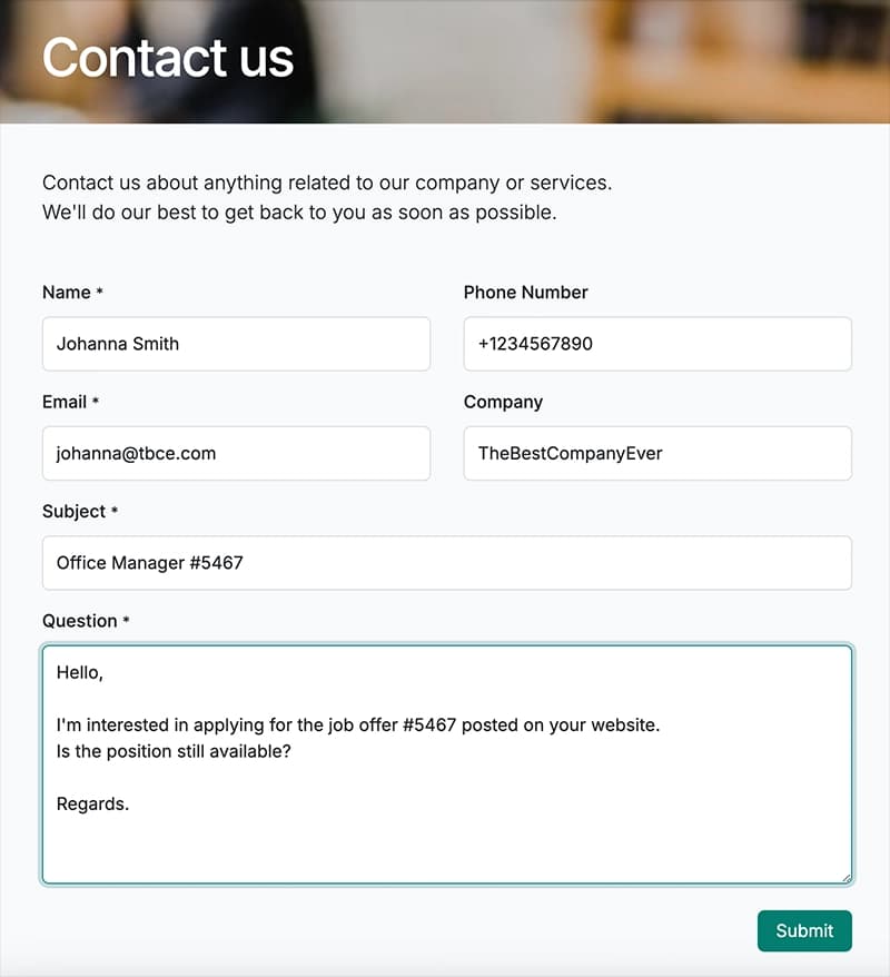 Talent Acquisition Contact Form